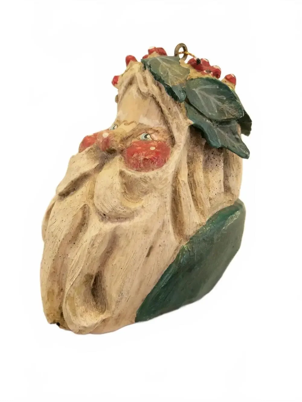 House Of Hatten Santa Christmas Ornament Green Holly Sitter Rosy Cheek VTG 1988